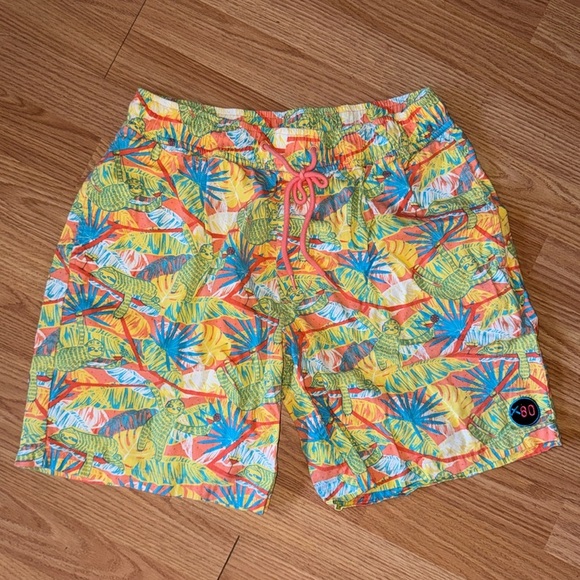 Extreme 80s men swim trunks or shorts sloths bright colors size large - Picture 1 of 9